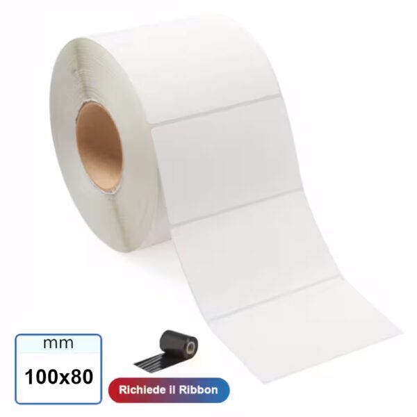 Etichetta 100x80 mm bianca VELLUM a trasferimento termico adesive in rotolo da 500 pz