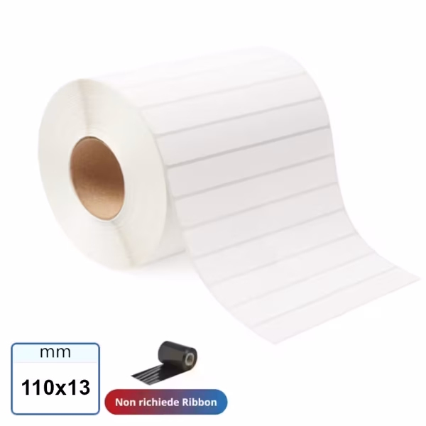 Etichetta TERMICA 110X13 mm bianco adesive in rotolo stampabili da 2000 pz