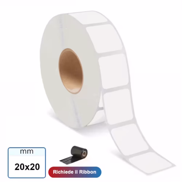 20x20 mm Etichette VELLUM adesive in rotolo stampabili a trasferimento termico 3000 pz