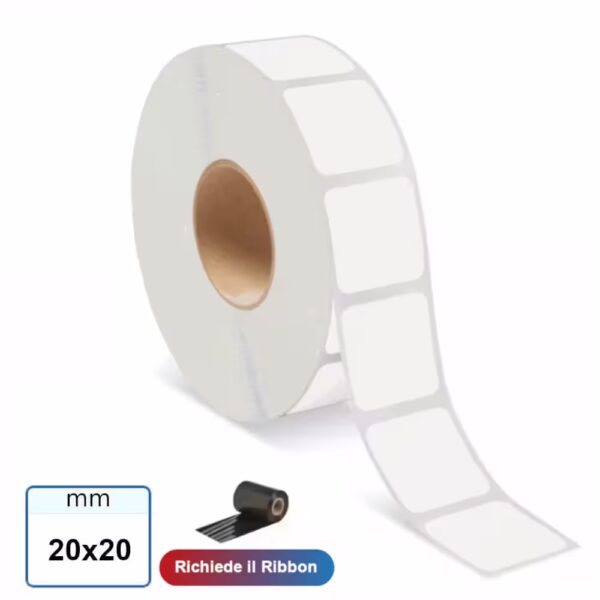 20x20 mm Etichette VELLUM adesive in rotolo stampabili a trasferimento termico 3000 pz