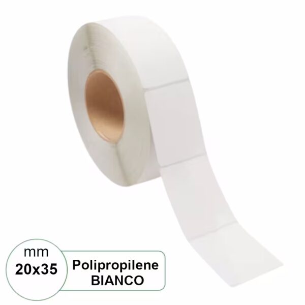 Etichetta 20×35 mm PPL (Polipropilene) Bianca adesiva in rotolo stampabili da 2500pz
