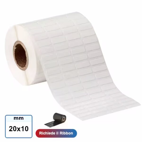 20x10 mm Etichetta carta VELLUM adesiva in bobina stampabile a trasferimento termico 10000 pz