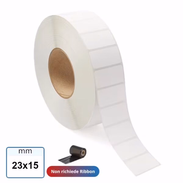 Etichetta TERMICA 23x15 mm adesiva bianco stampabili in rotolo da 3000 pz