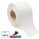 Etichetta 25x10 mm TERMICA protetta adesiva in rotolo a 2 piste