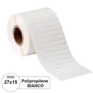 Etichette mm 27x15 PPL BIANCA adesive a 3 piste in rotolo stampabile a trasferimento termico