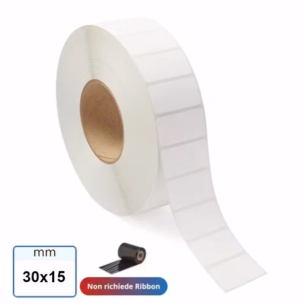 Etichetta 30x15 mm TERMICA TOP adesiva bianca stampabili in rotolo da 2500 pz