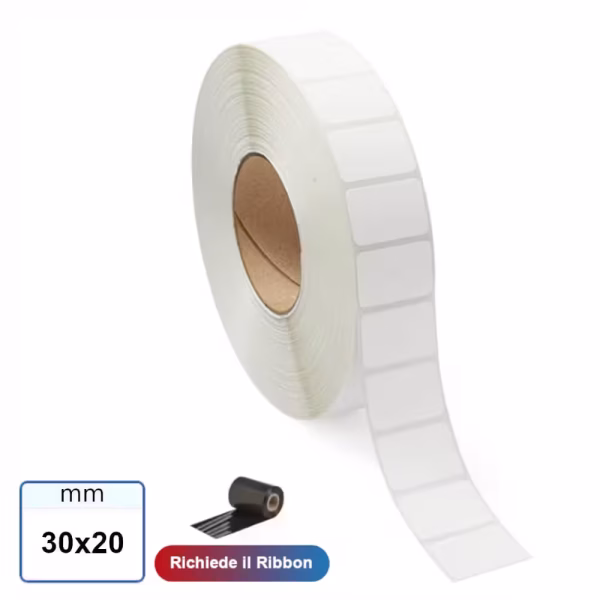 30x20 mm Etichette VELLUM adesive in rotolo stampabili a trasferimento termico 2500 pz