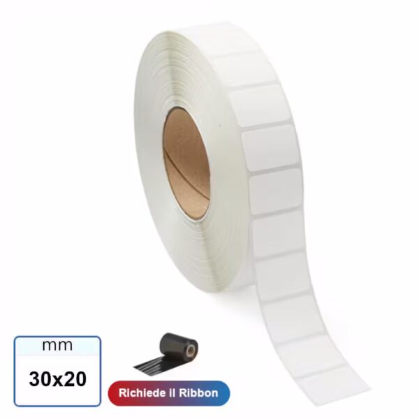 30x20 mm Etichette VELLUM adesive in rotolo stampabili a trasferimento termico 2500 pz