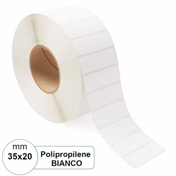 Etichetta 35×20 mm PPL (Polipropilene) Bianca adesiva in rotolo stampabili da 2500pz