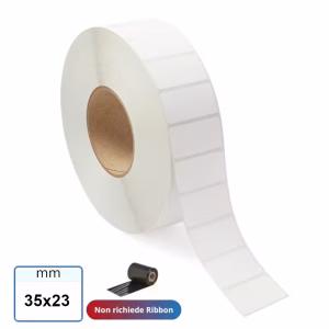Etichetta 35x23 mm TERMICA adesiva bianca stampabile in rotolo da 2500 pz