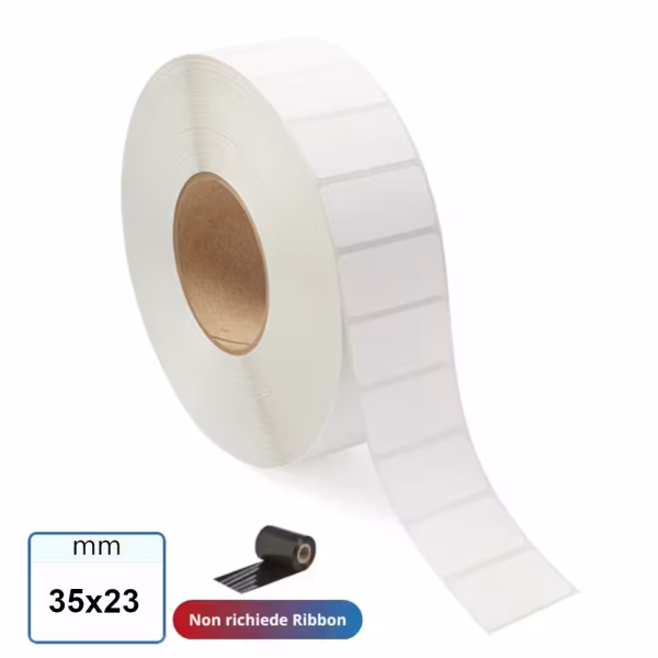 Etichetta 35x23 mm TERMICA adesiva bianca stampabile in rotolo da 2500 pz