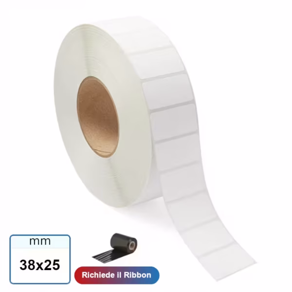 38x25 mm Etichette VELLUM adesive in rotolo stampabile a trasferimento termico 1000 pz