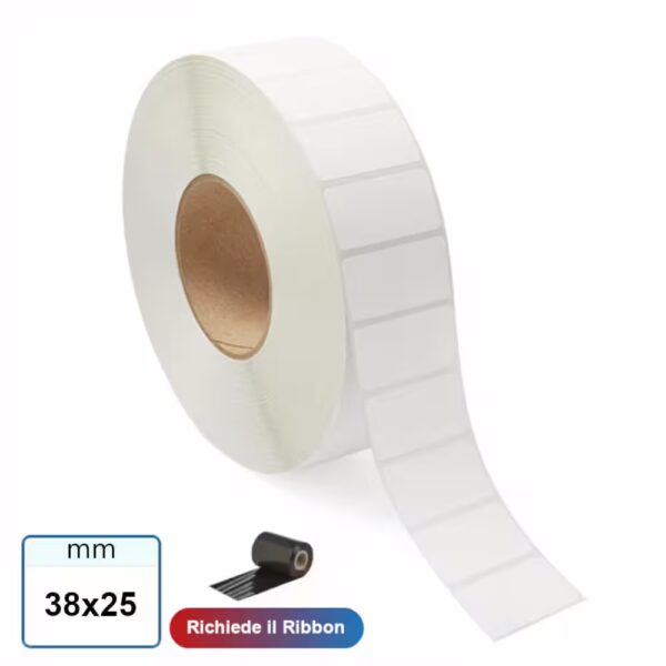 38x25 mm Etichette VELLUM adesive in rotolo stampabile a trasferimento termico 1000 pz