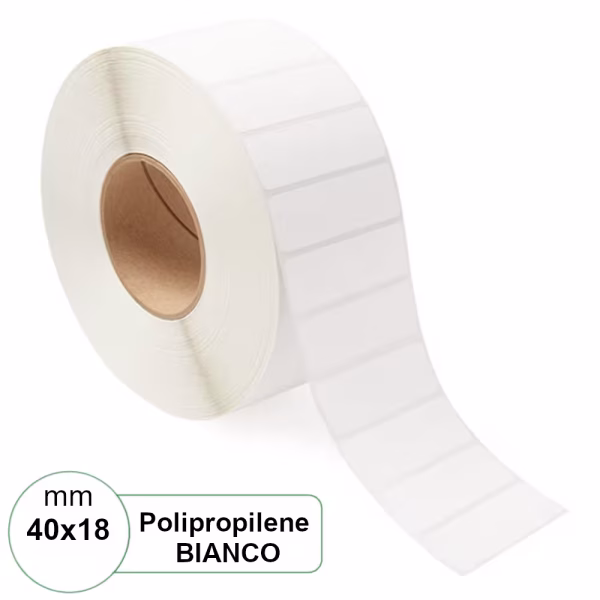 Etichetta 40×18 mm PPL (Polipropilene) Bianca adesive in rotolo stampabili da 2340 pz