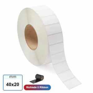 40X20 Rotolo etichette VELLUM stampabili a trasferimento termico adesivo REMOVIBILE