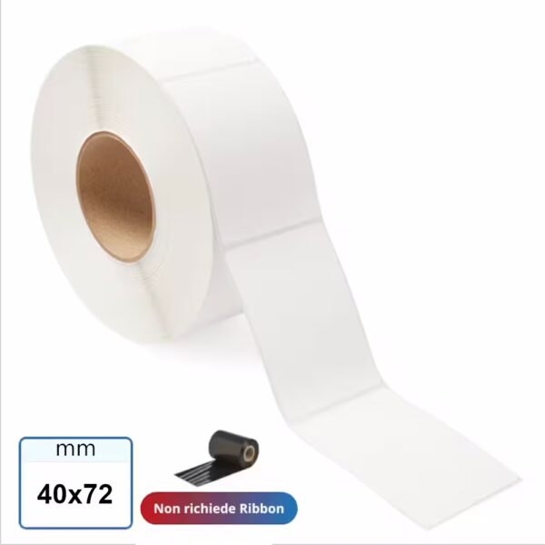 Etichetta TERMICA 40x72 mm bianca in rotolo da 700 etichette con adesivo permanente