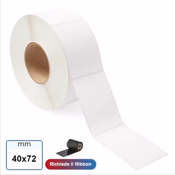Etichette adesive 40x72 mm VELLUM stampabili a trasferimento termico in rotolo 2000 pz
