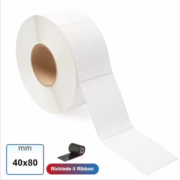 40x80 mm Etichette VELLUM adesive stampabili a trasferimento termico in rotolo 675 pz