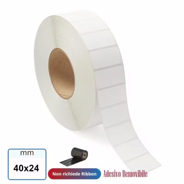 Etichette 40x24 mm TERMICA TOP adesivo REMOVIBILE in rotolo stampabile termico diretto