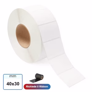 Etichette 40x30 mm carta VELLUM adesiva per stampa a trasferimento termico in bobina