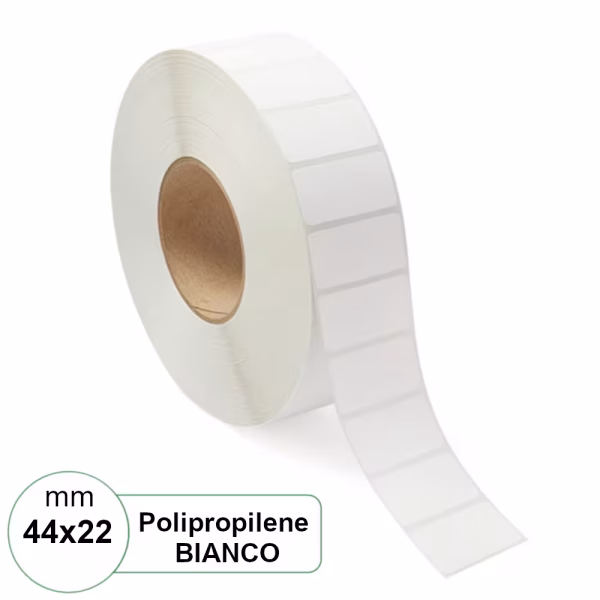 Etichetta 44×22 mm PPL (Polipropilene) Bianca adesive in rotolo stampabili da 2500pz