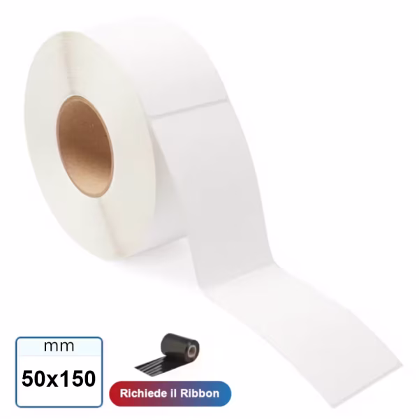 Etichetta VELLUM 50x150 mm carta adesiva bianca a trasferimento termico in rotolo