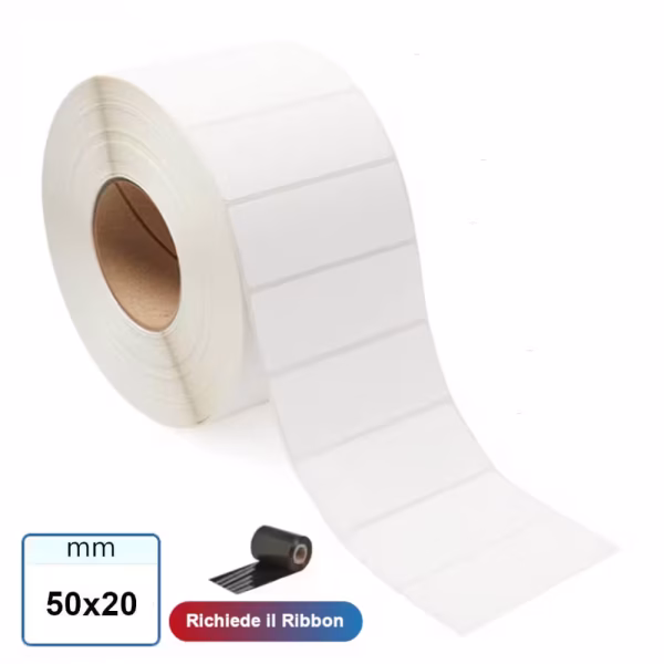 Etichette 50x20 mm VELLUM adesivo REMOVIBILE stampabili a trasferimento termico