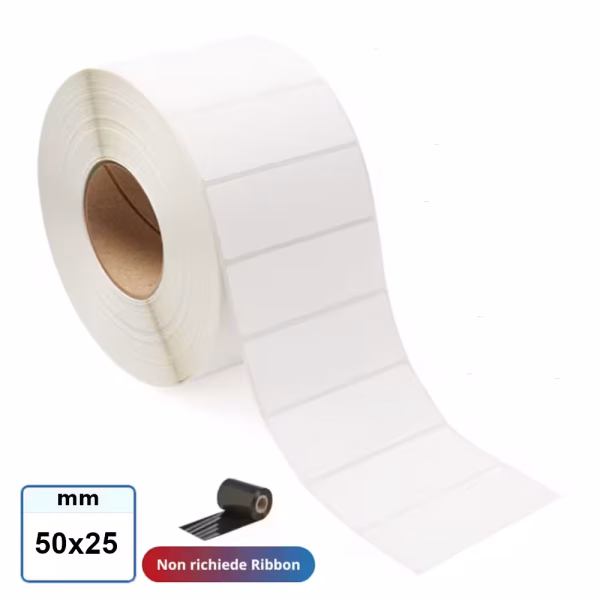 Etichetta TERMICA 50x25 mm neutre stampabili adesive in rotolo da 2000 pz