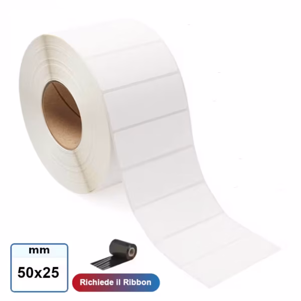Etichetta 50x25 mm vellum adesiva a trasferimento termico in rotolo 2000 pz