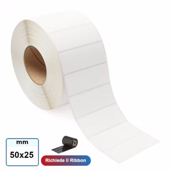 Etichetta 50x25 mm vellum adesiva a trasferimento termico in rotolo 2000 pz