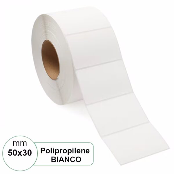 Etichetta 50×30 mm PPL (Polipropilene) Bianca adesiva in rotolo stampabili da 1500 pz