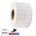 Etichetta 50x30 mm carta Vellum adesiva rotolo 2 piste stampabile a trasferimento termico