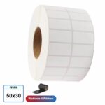 Etichetta 50x30 mm carta Vellum adesiva rotolo 2 piste stampabile a trasferimento termico