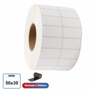 Etichette adesive 50x30 mm carta VELLUM in rotolo stampabile a trasferimento termico