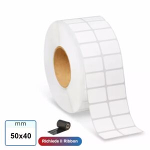 50x40 mm Etichetta carta VELLUM adesiva in bobina stampabile a trasferimento termico 3000 pz