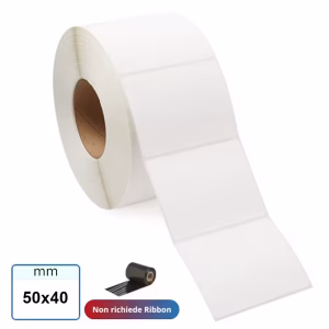 Etichetta TERMICA 50x40 mm bianca adesive stampabili in rotolo da 1500 pz
