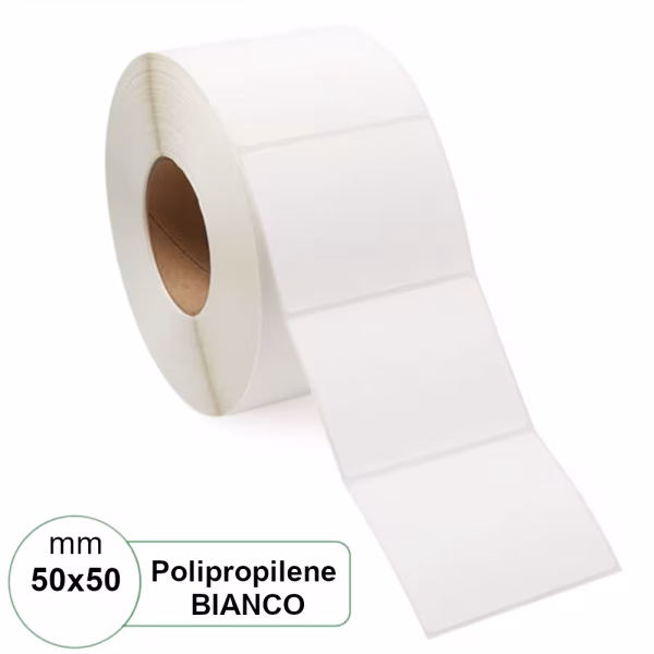 Etichette 50x50 mm polipropilene PPL BIANCA LUCIDA stampabile a trasferimento termico