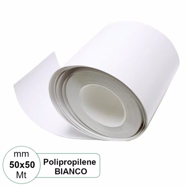 Rotolo continuo mm 50x50 Mt polipropilene PPL BIANCA lucido stampabile a trasferimento termico