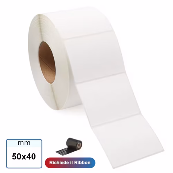 Etichetta 50x40 mm Vellum adesiva in rotolo stampabile a trasferimento termico