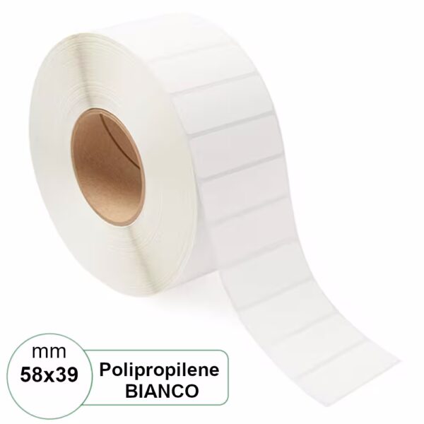 Etichetta 58×39 mm PPL (Polipropilene) Bianca adesive in rotolo stampabili da 1000 pz