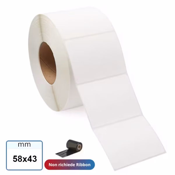 Etichette 58x43 mm TERMICHE bianca adesive stampabili in rotolo da 1000 pz