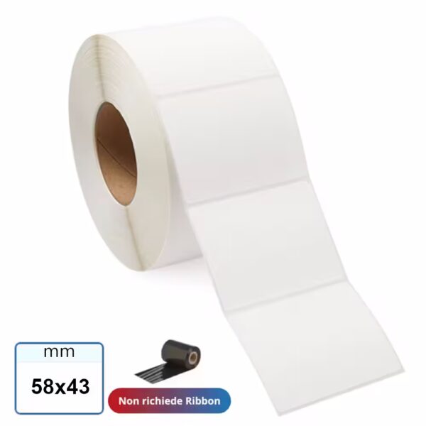 Etichette 58x43 mm TERMICHE bianca adesive stampabili in rotolo da 1000 pz