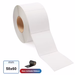 Etichetta 58x60 mm carta TERMICA adesiva bianca in bobina per stampanti e bilance