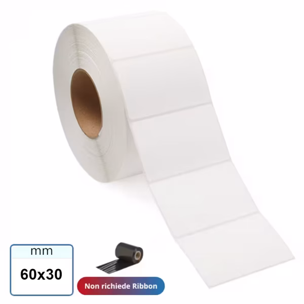 Etichetta 60x30 mm TERMICA adesiva bianca in rotolo da 1800 pz