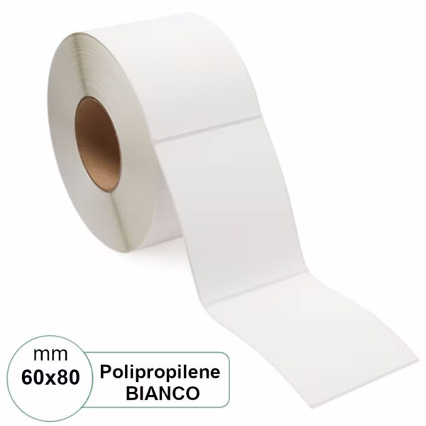 Etichetta 60×80 mm PPL (Polipropilene) Bianca adesive in rotolo stampabili da 800pz