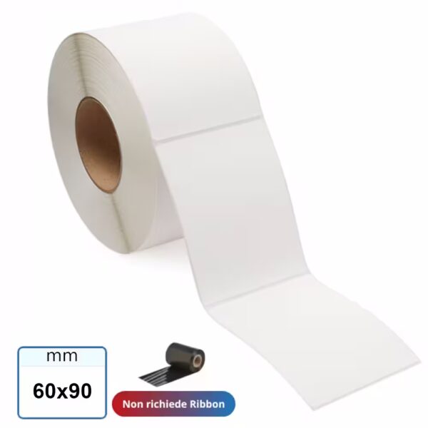 Etichetta 60x90 mm TERMICA adesiva bianco in rotolo per stampante termica diretta