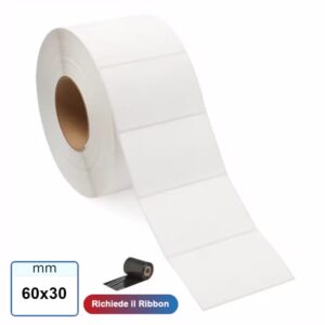 60x30 mm Etichette carta VELLUM a trasferimento termico con adesivo permanente