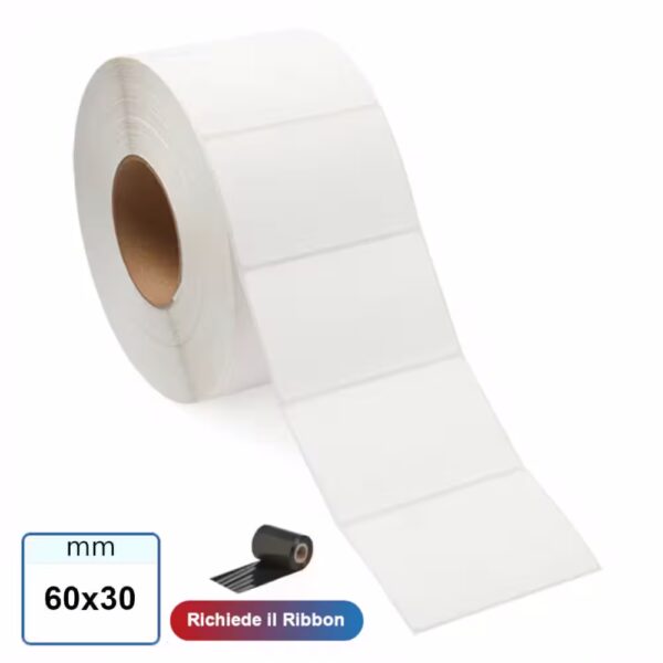 Etichette Vellum 60x30 mm a trasferimento termico con adesivo permanente