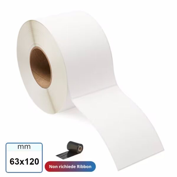 63x120 mm Etichette TERMICHE adesive neutre in rotoli per stampanti termiche da 500 pz