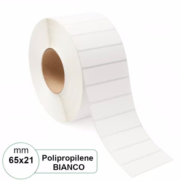Etichetta 65×21 mm PPL (Polipropilene) Bianca adesiva in rotolo stampabili da 2500pz